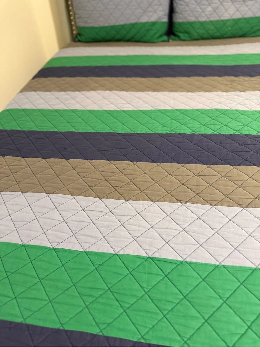 Pottery Barn Kids Block Stripe Quilt & Shams Full/Queen Blue/Green/Navy/Grey Set